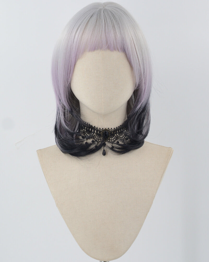 Grey Ombre Purple Synthetic Wig HW595