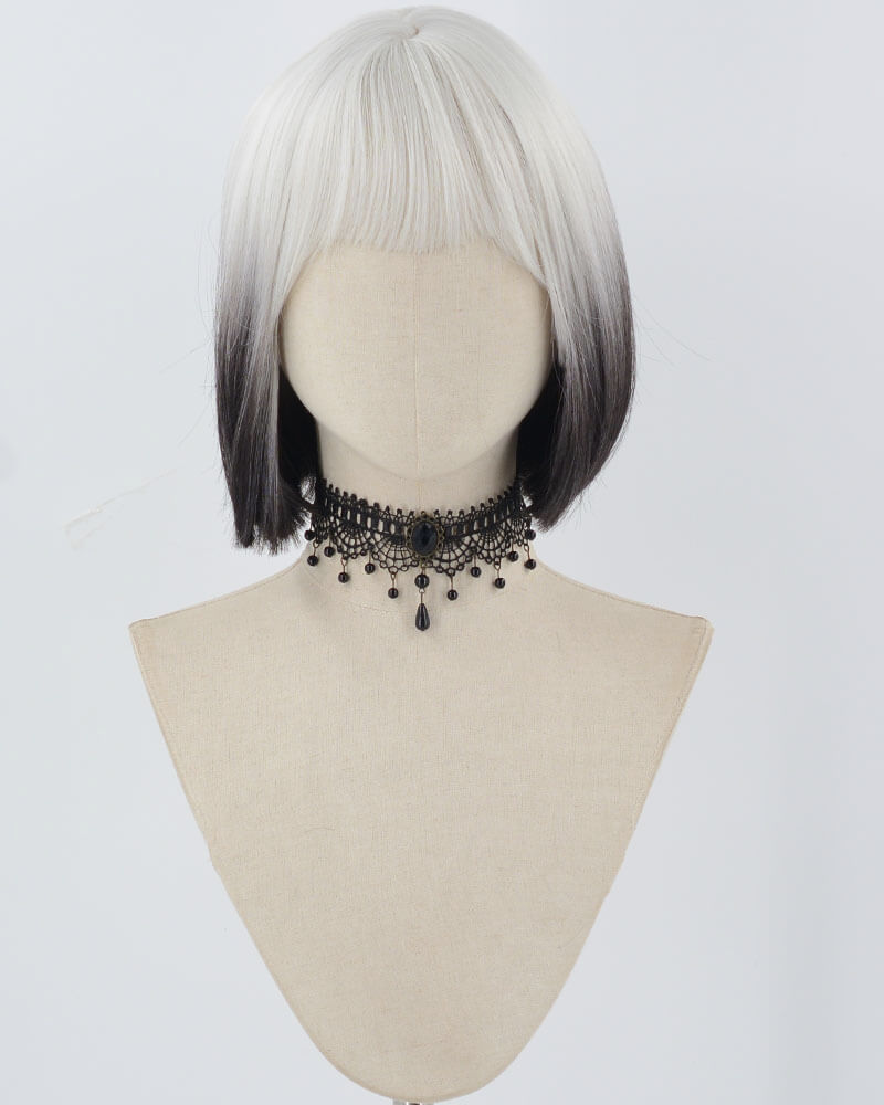 Grey Ombre Black Short Synthetic Wig HW631