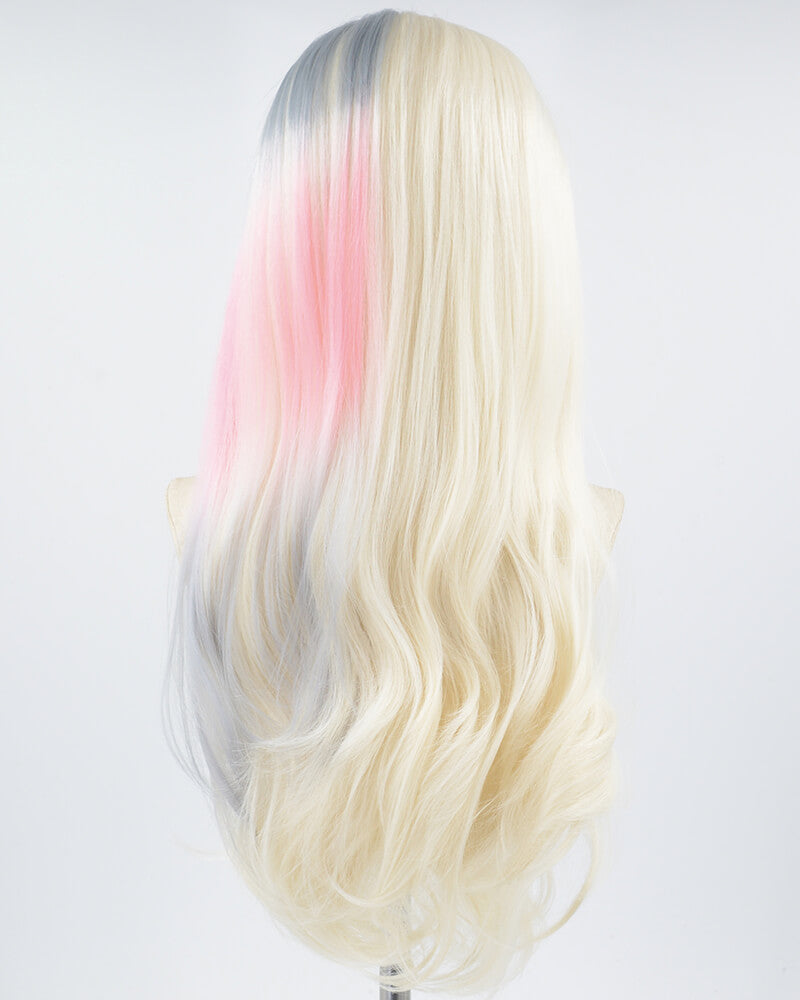 Platinum Blonde Grey Ombre Pink Synthetic Lace Front Wig WT251