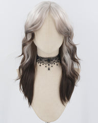 Silver Grey Ombre Brown Wavy Synthetic Wig HW718
