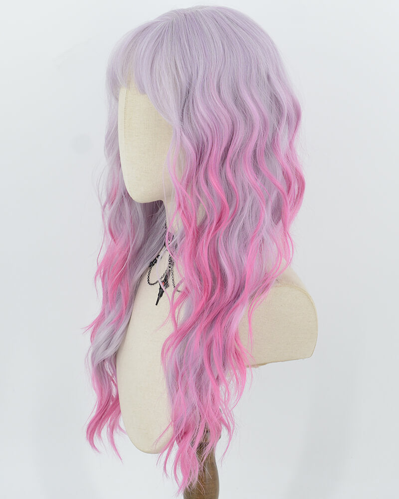 Grey Ombre Purple Curly Synthetic Wig HW875