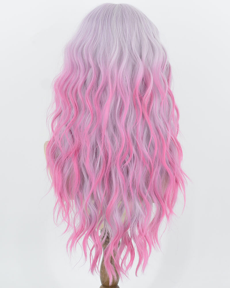 Grey Ombre Purple Curly Synthetic Wig HW875