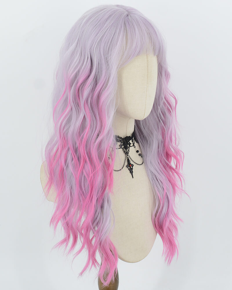 Grey Ombre Purple Curly Synthetic Wig HW875