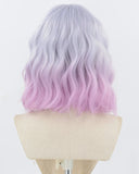 Short Grey Ombre Purple Pink Synthetic Wig HW672