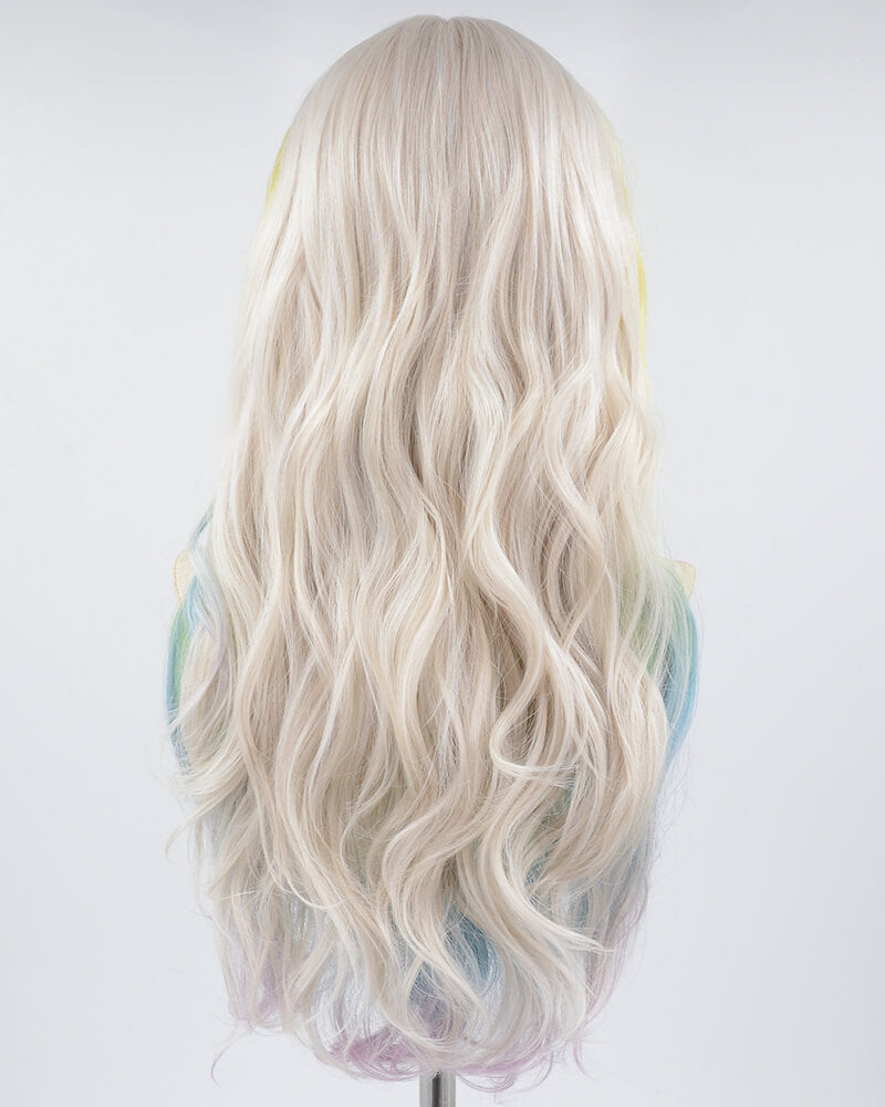 Grey Yellow Ombre Rainbow Synthetic Lace Front Wig WT247