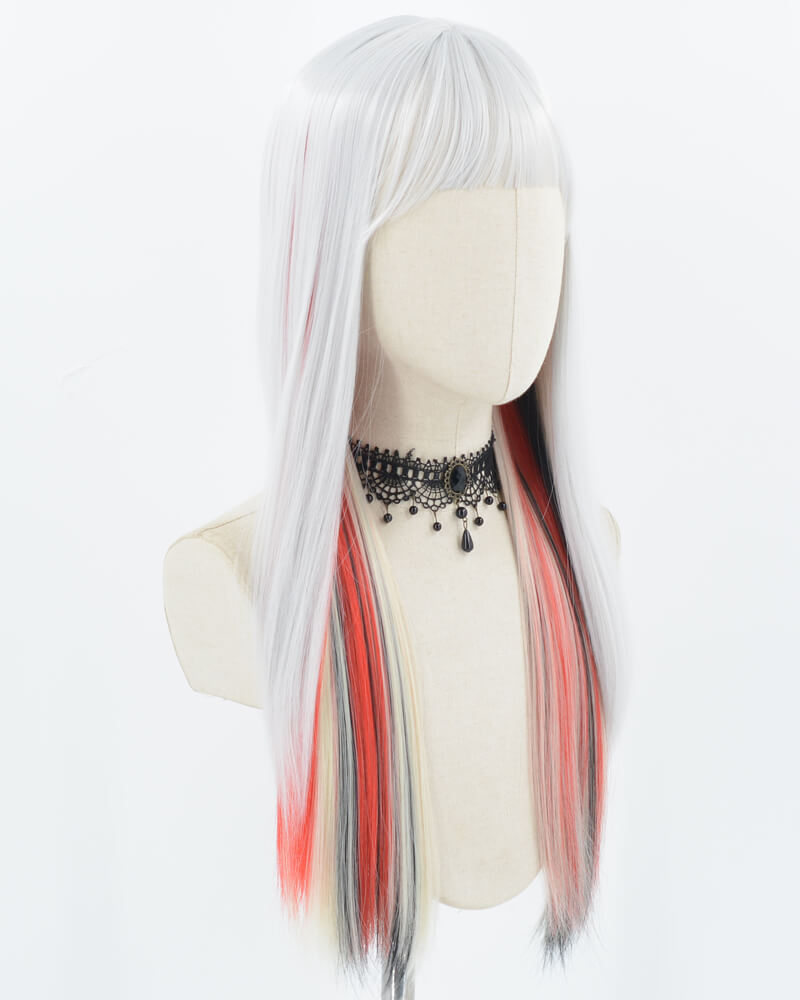 Silver Grey Mixed Red Black Synthetic Wig HW467