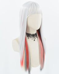 Silver Grey Mixed Red Black Synthetic Wig HW467