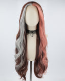Grey Red Brown Long Wavy Synthetic Lace Front Wig WW675