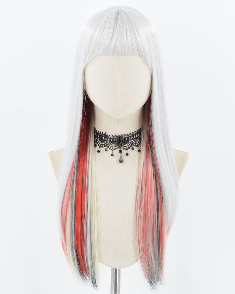 Silver Grey Mixed Red Black Synthetic Wig HW467
