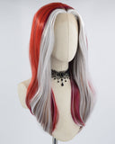 Grey Red Synthetic Lace Front Wig WT241