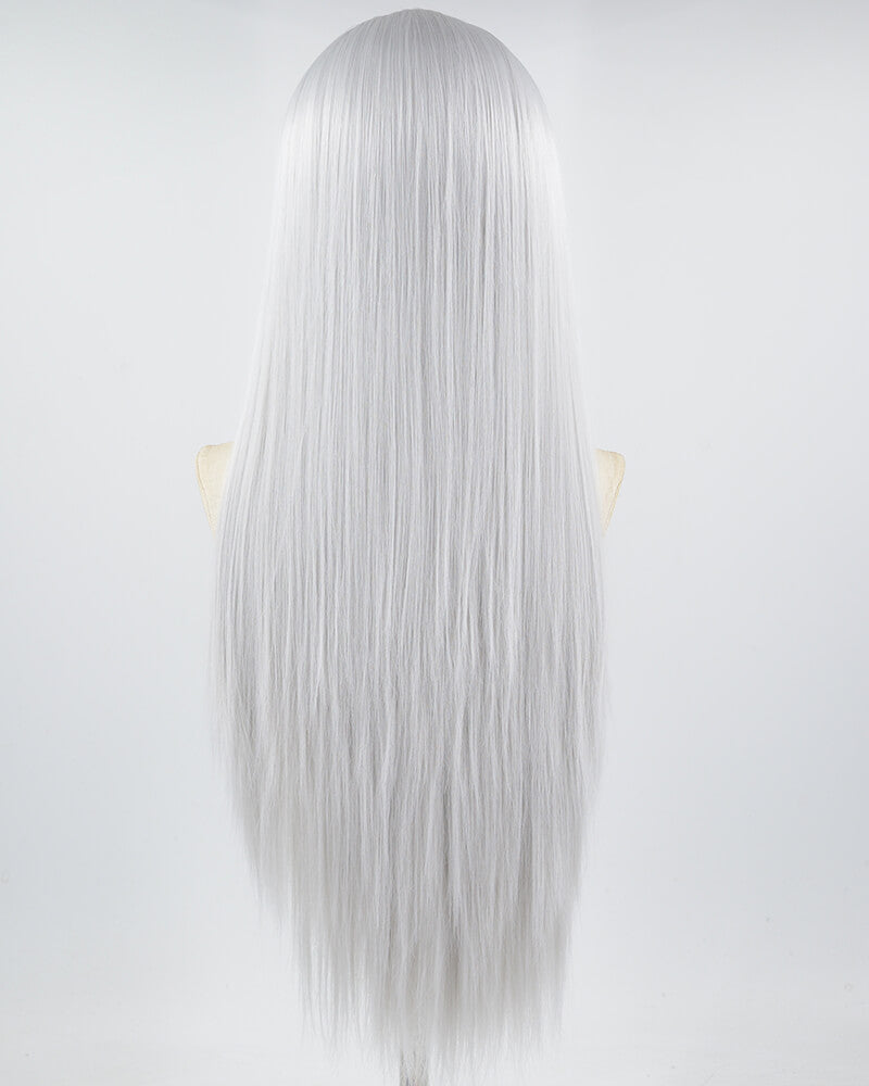 Silver Grey Long Straight Synthetic Lace Front Wig WW702