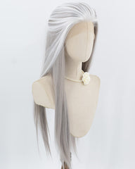 Grey Skunk Stripe White Synthetic Lace Front Wig WW1018