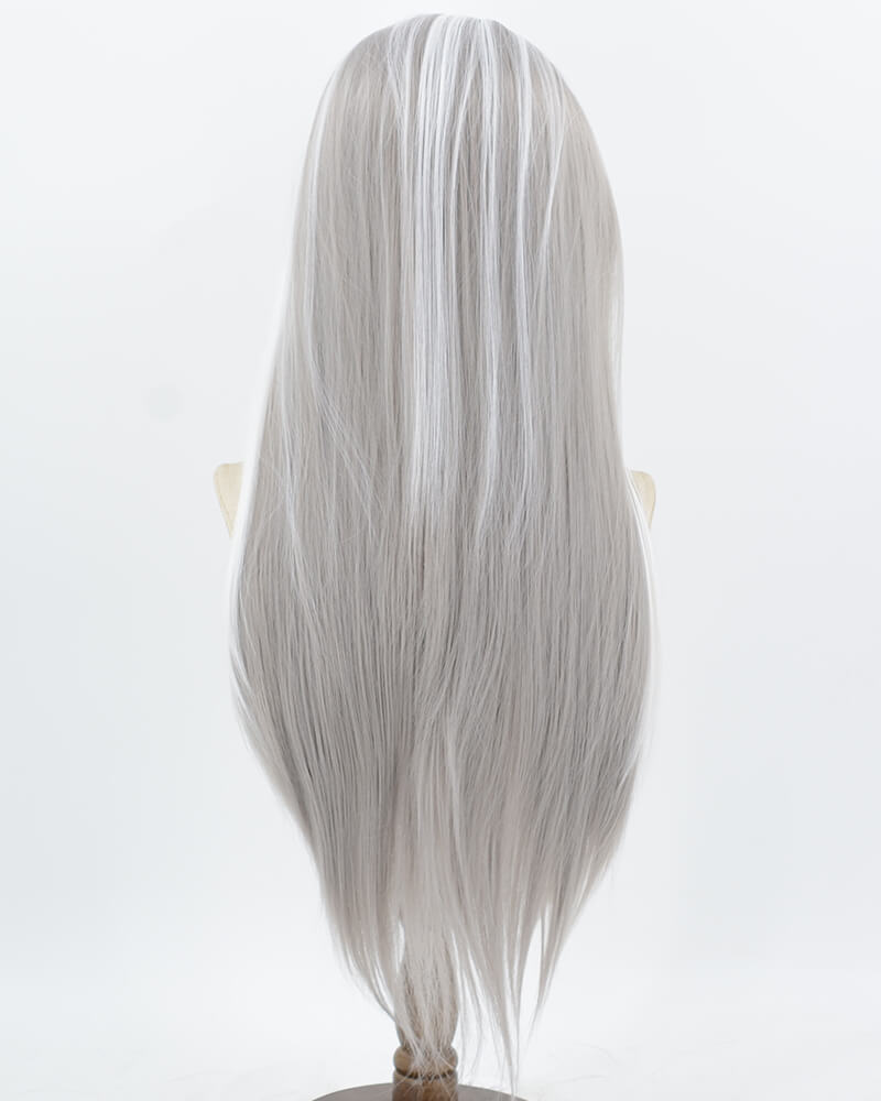 Grey Skunk Stripe White Synthetic Lace Front Wig WW1018