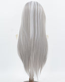Grey Skunk Stripe White Synthetic Lace Front Wig WW1018
