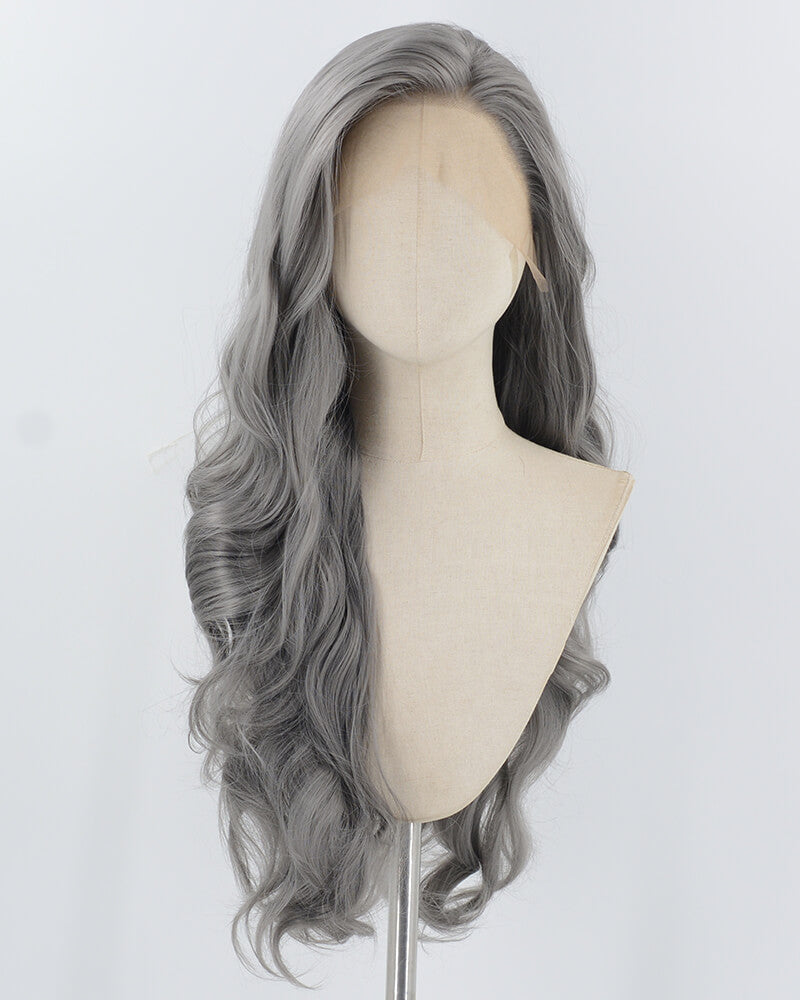 Grey Long Wavy Synthetic Lace Front Wig WW927