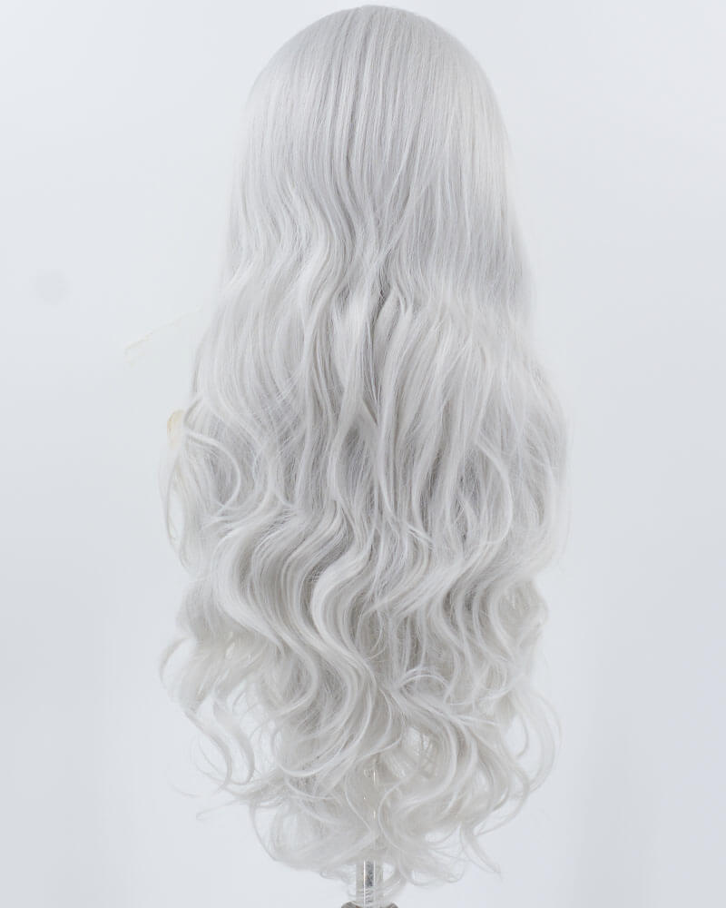 Silver Grey Long Wavy Synthetic Lace Front Wig WW906