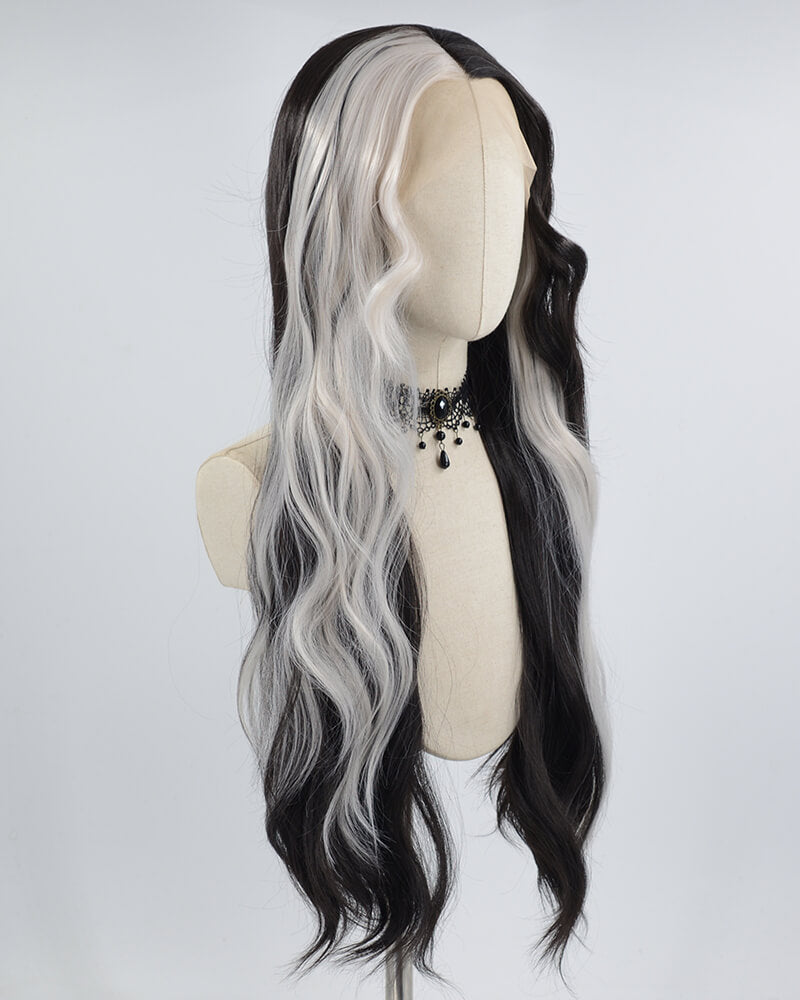 Half Grey Black Long Synthetic Lace Front Wig WW631