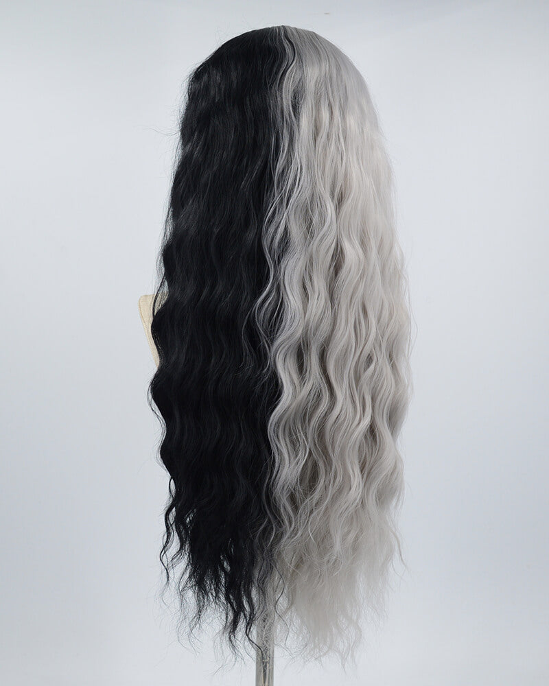 Half Grey Half Black Curly Synthetic Lace Front Wig WW319
