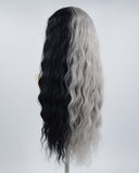 Half Grey Half Black Curly Synthetic Lace Front Wig WW319