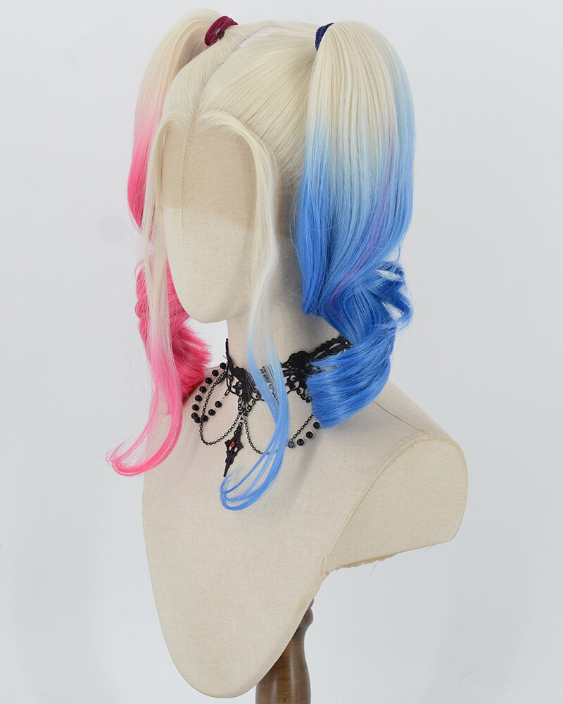 Harley Quinn Pink Blue Synthetic Lace Front Wig WT065-1