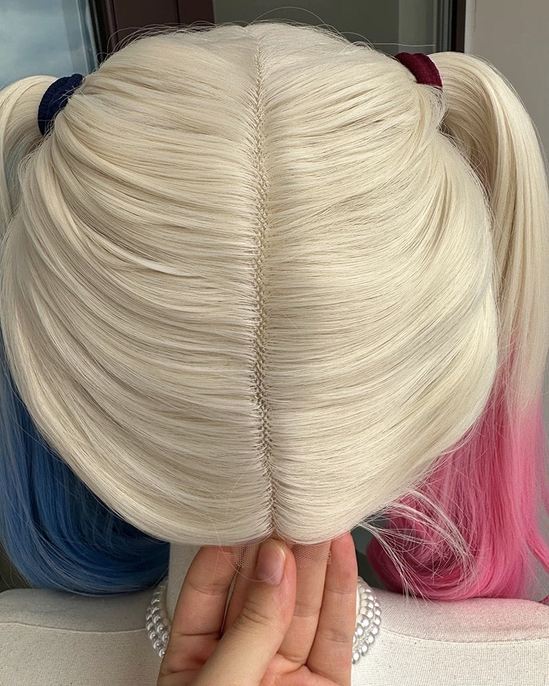 Half pink Half Blue Synthetic Lace Front Wig WT065