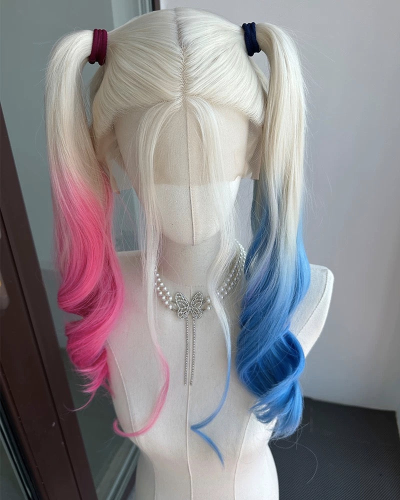 Half pink Half Blue Synthetic Lace Front Wig WT065
