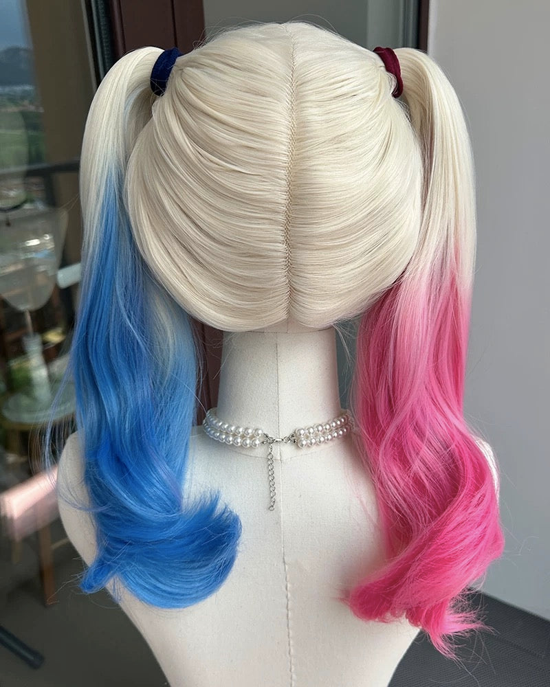 Half pink Half Blue Synthetic Lace Front Wig WT065
