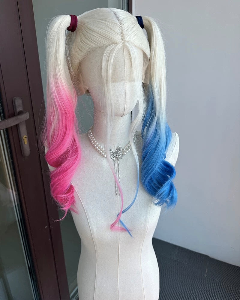 Half pink Half Blue Synthetic Lace Front Wig WT065