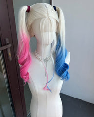 Half pink Half Blue Synthetic Lace Front Wig WT065