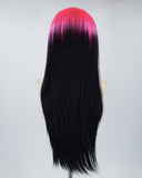 Hot Pink Ombre Black Straight Synthetic Lace Front Wig WW535