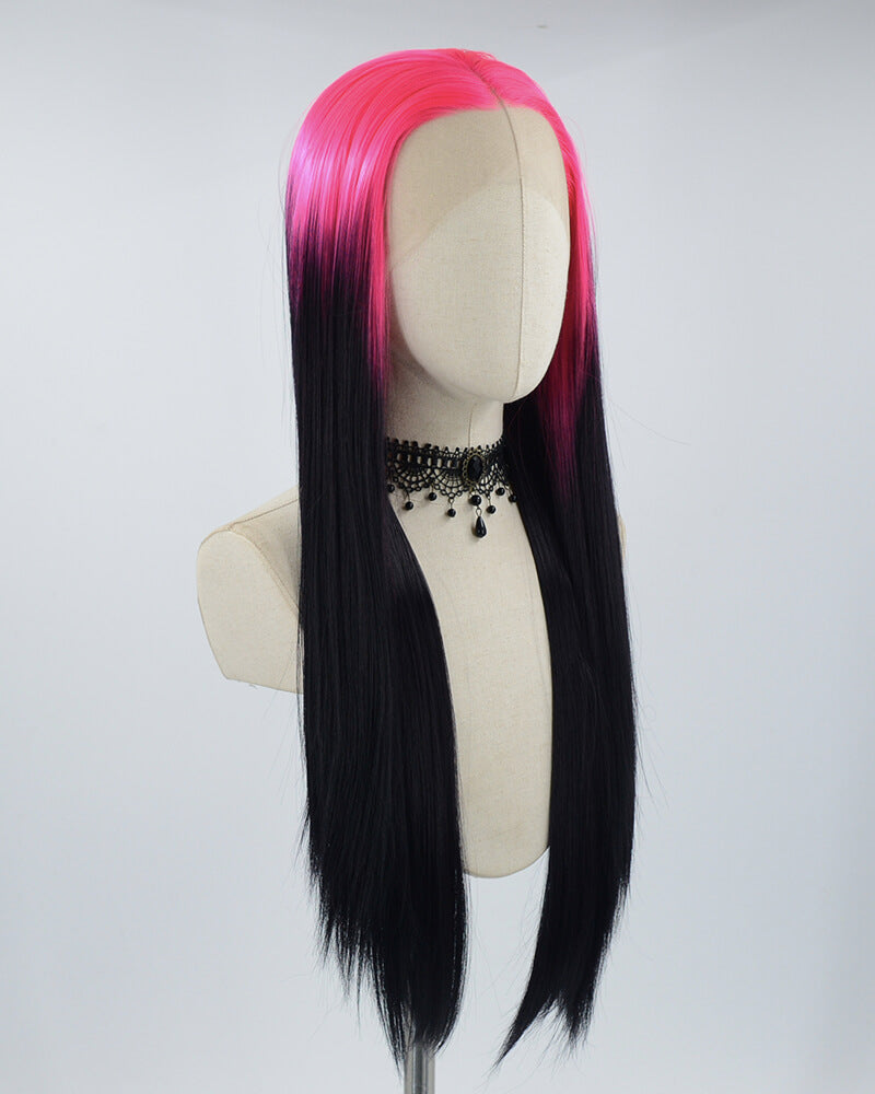 Hot Pink Ombre Black Straight Synthetic Lace Front Wig WW535