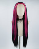 Hot Pink Streaked Black Synthetic Lace Front Wig WW507