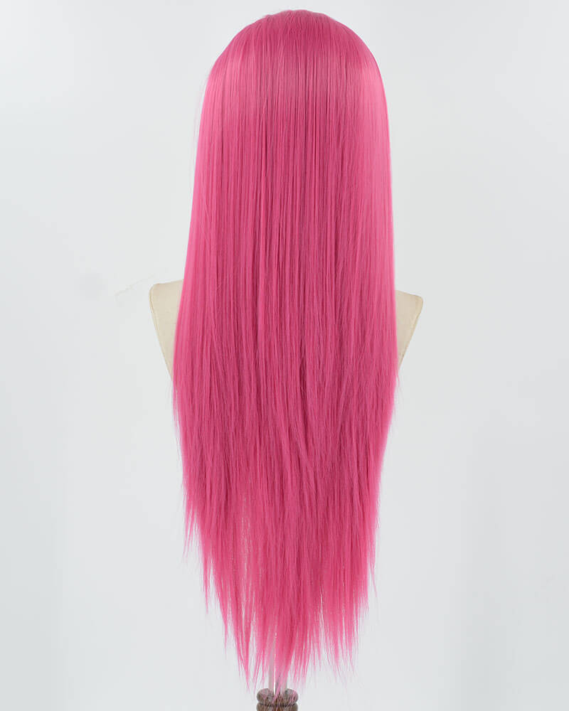 Hot Rose Pink Long Straight Synthetic Lace Front WigWW877
