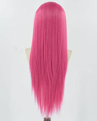 Hot Rose Pink Long Straight Synthetic Lace Front WigWW877
