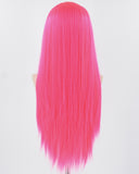 Hot Pink Long Straight Synthetic Lace Front Wig WW783