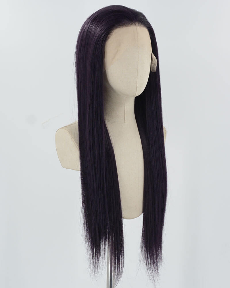 Black Purple Long Straight Synthetic Lace Front Wig WW852