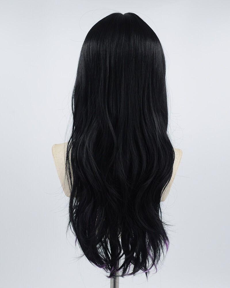 Purple Streaked Black Synthetic Wig HW247