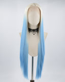 White Blonde Ombre Blue Long Straight Synthetic Lace Front Wig WW506