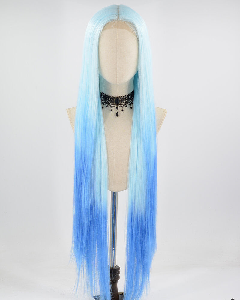 38Inch Long Ombre Blue Synthetic Lace Wig WW661