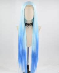 38Inch Long Ombre Blue Synthetic Lace Wig WW661