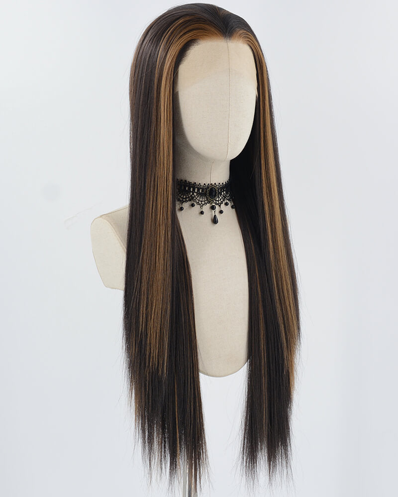 Brown Blonde Long Straight Synthetic Lace Front Wig WW802