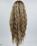 30 Inch Long Curly Blonde Brown Synthetic Lace Front Wig WW639