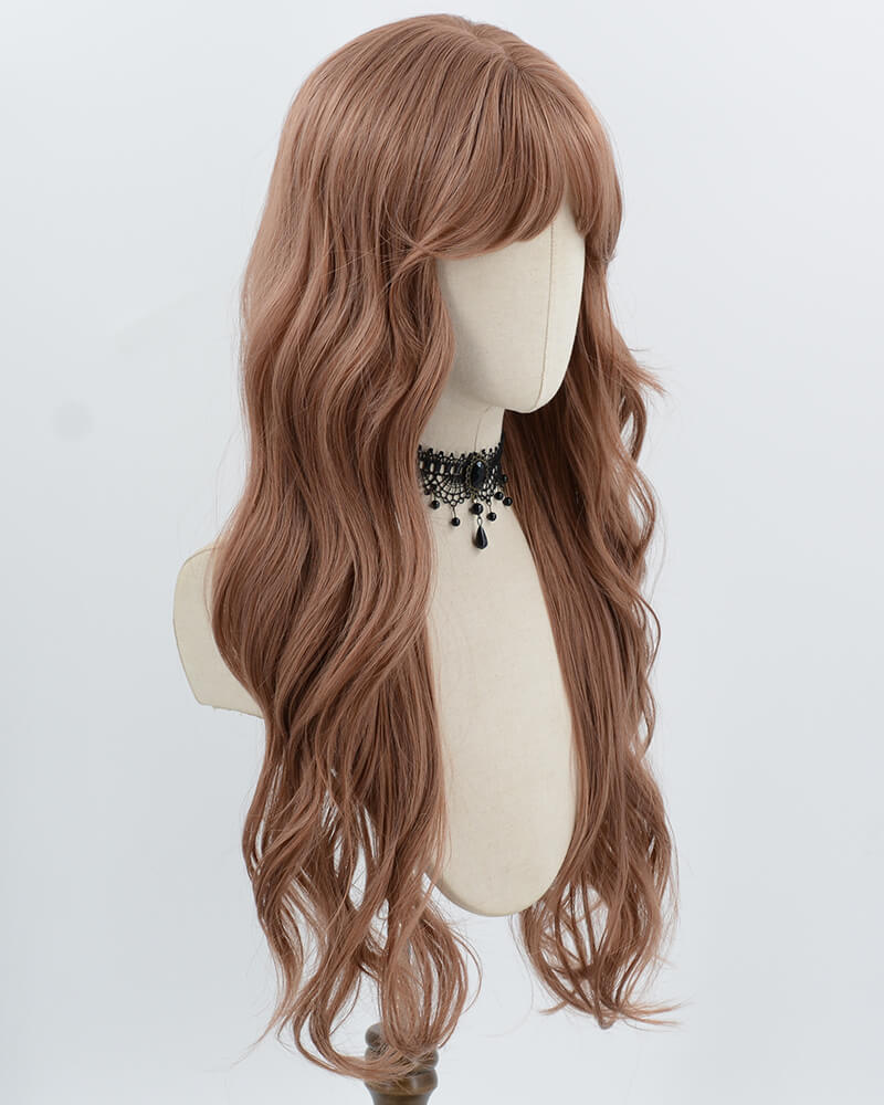 Long Pink Brown Curly Synthetic Wig HW797
