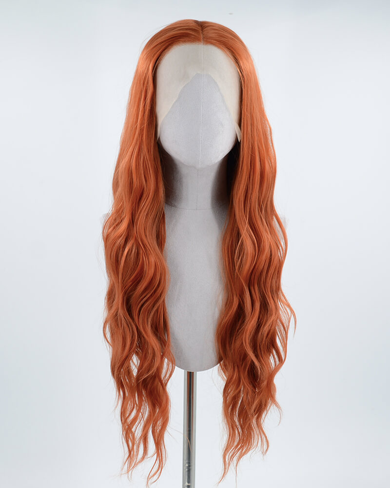ZHYWIGS Curly Long Orange Red Synthetic Lace Front Wig