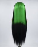 Black Streaked Green Synthetic Lace Front Wig WW525
