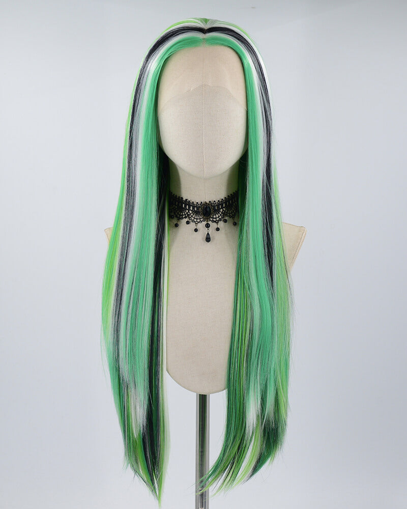 Green Black Long Straight Synthetic Lace Front Wig WW433