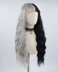 Half Grey Half Black Curly Synthetic Lace Front Wig WW319