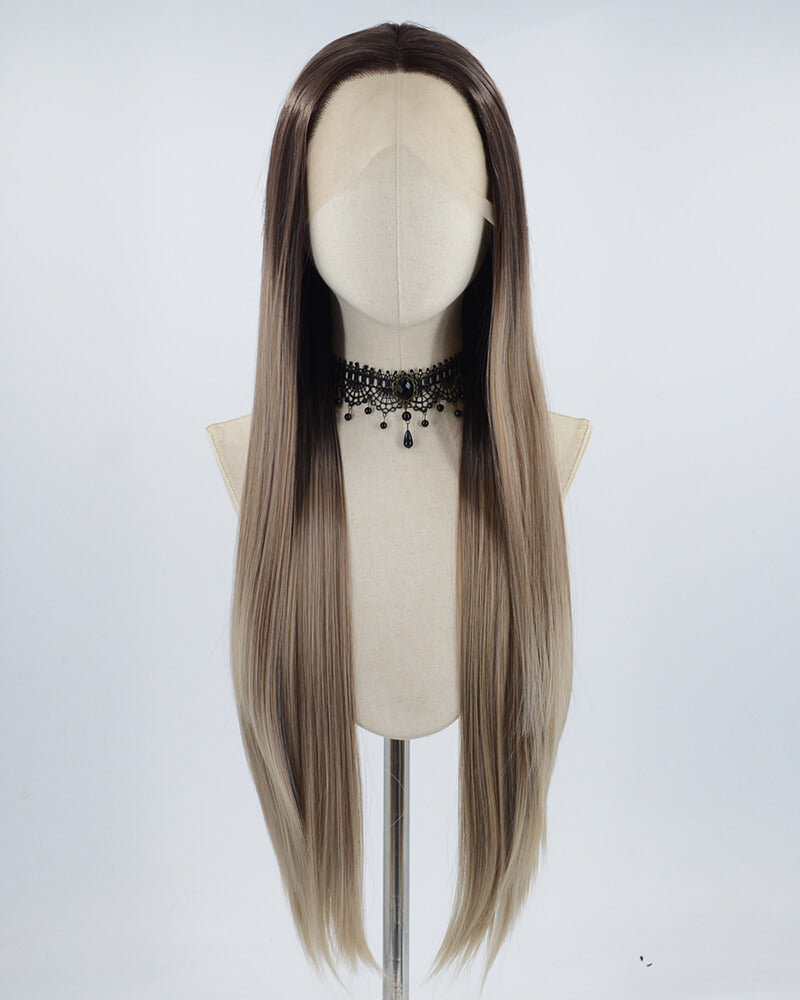Black Ombre Brown Grey Synthetic Lace Front Wig WW549