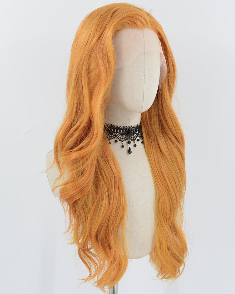 Long Wavy Orange Synthetic Lace Front Wig WW754