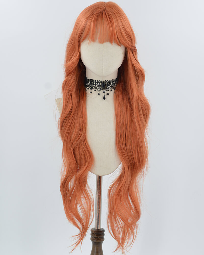 30Inch Long Orange Wavy Synthetic Wig HW688